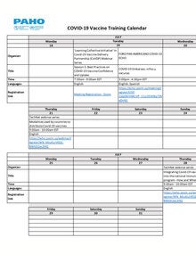 Calendario COVID entrenamiento